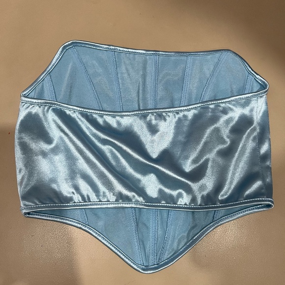 Metallic Blue Cropped Bustier Top with Bones - Picture 2 of 2